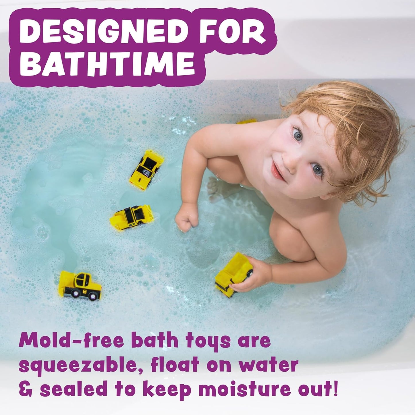 Tub Works® Construction™ Trucks Mold Free Bath Toys, 6 Pack | Sealed, No Hole Bath Toys Design