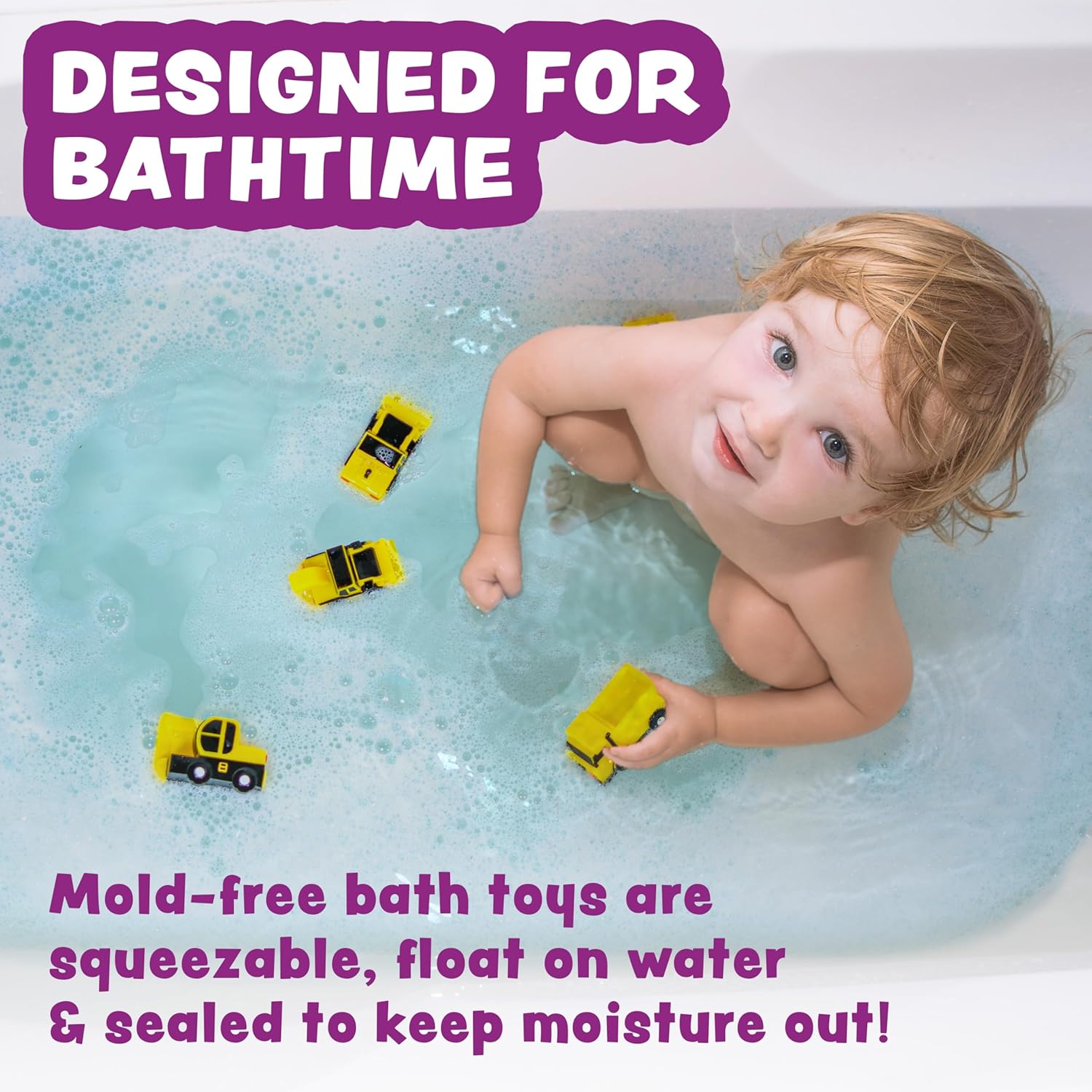 Tub Works® Construction™ Trucks Mold Free Bath Toys, 6 Pack | Sealed, No Hole Bath Toys Design