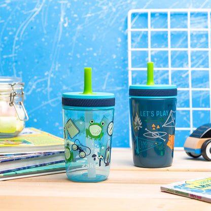 Zak Designs Campout and Camping Kelso Tumbler Set, Leak-Proof Screw-On Lid with Straw, Bundle for