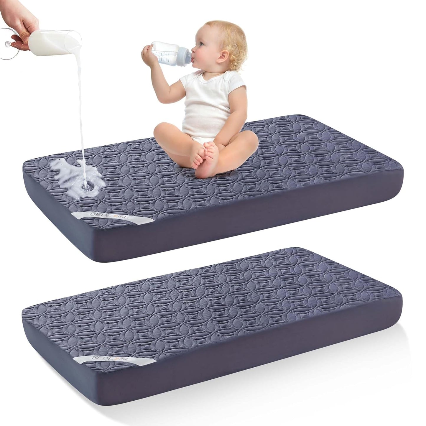 Waterproof Crib Mattress Protector 2 Pack, Soft and Breathable Crib Mattress Pad Cover, Noiseless