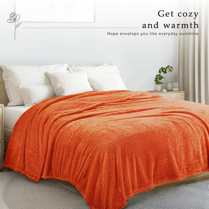 Exclusivo Mezcla Twin Size Flannel Fleece Blanket, Super Soft Velvet Plush Bed Blanket, Fuzzy Cozy and Warm for All Seasons, 60x80 Inches, Burnt Orange