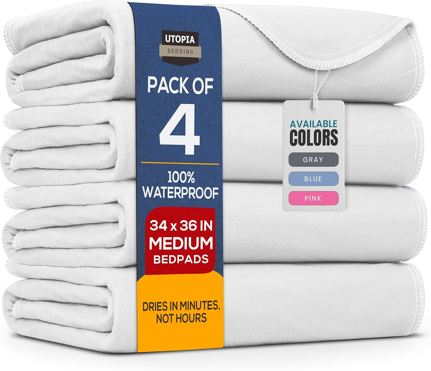 Utopia Bedding Washable Underpads 34" x 36" (Pack of 4), Waterproof Reusable Heavy Absorbency