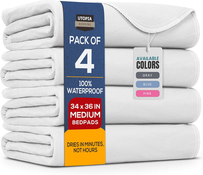 Utopia Bedding Washable Underpads 34" x 36" (Pack of 4), Waterproof Reusable Heavy Absorbency