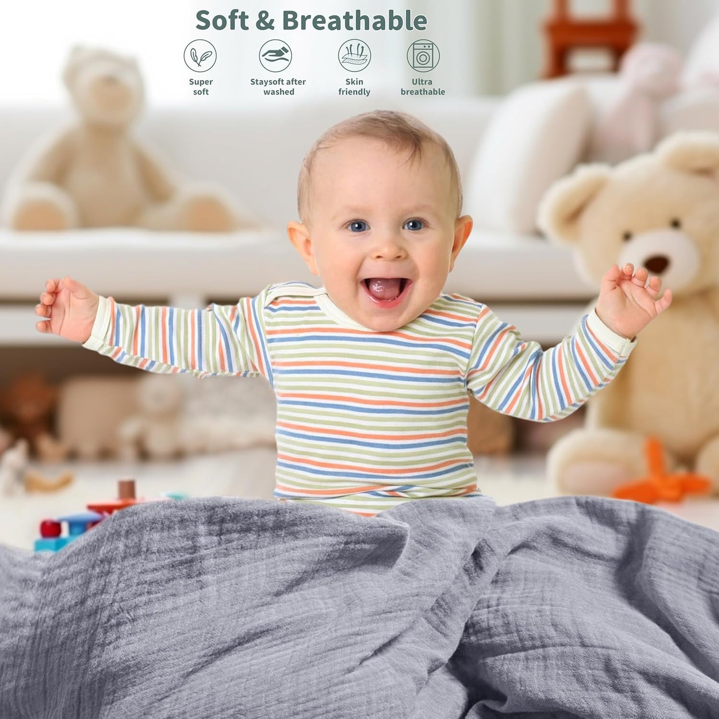 Muslin Swaddle Blankets for Newborn, 2 Pack Breathable Soft Receiving Blanket, Large 41 x 41 inches