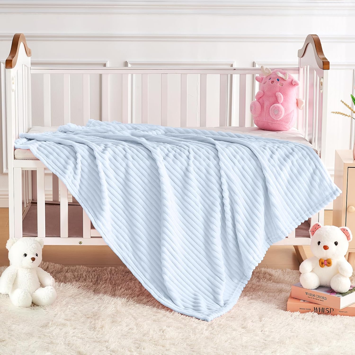 Soft Fleece Baby Blanket Ultra Cozy Blue Baby Blankets for Boys Warm and Lightweight Infant Toddler