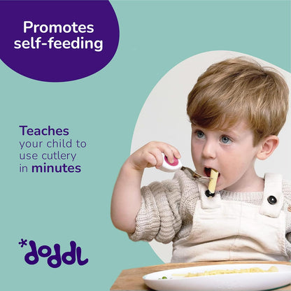 doddl Toddler Utensils, Ergonomic Fork Spoon and Knife Set for Self Feeding, Stainless Steel Silverware for 1-3 Year Olds, BPA Free, Dishwasher Safe (Aqua)