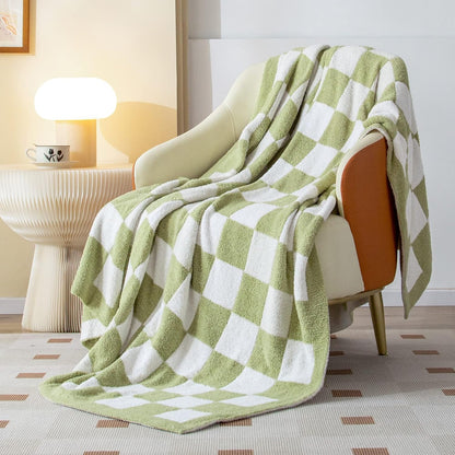 SeaRoomy Checkered Throw Blanket, Ultra Soft Cozy Reversible Checkerboard Fuzzy Blanket, Fluffy