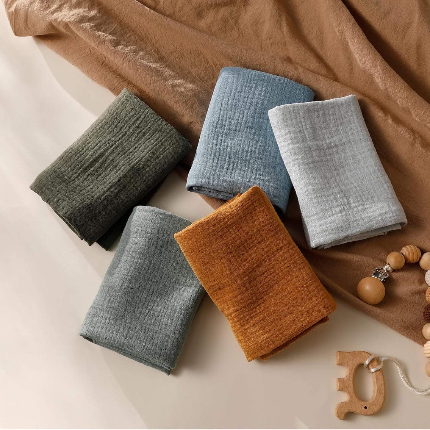 Muslin Receiving Blankets, Neutral Blanket Swaddling for Newborn Boys and Girls, 5 Pack Breathable