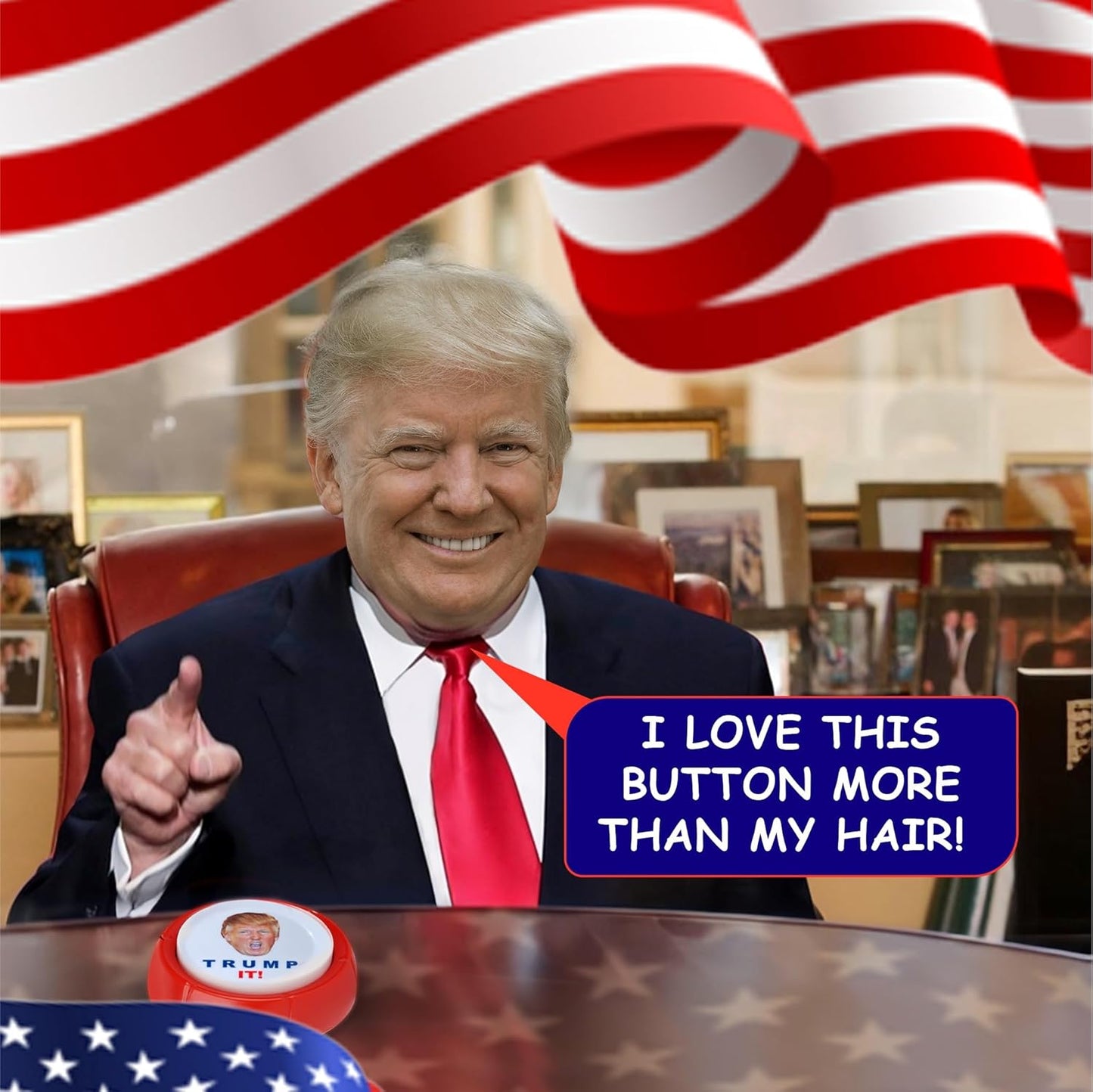 Talking Donald Trump Sound Button-12 Quotes in His REAL Voice-Funny Trump Gift for Men, Women, 2024, Political Gifts for Desk, Office and Home. Republican or Democrat