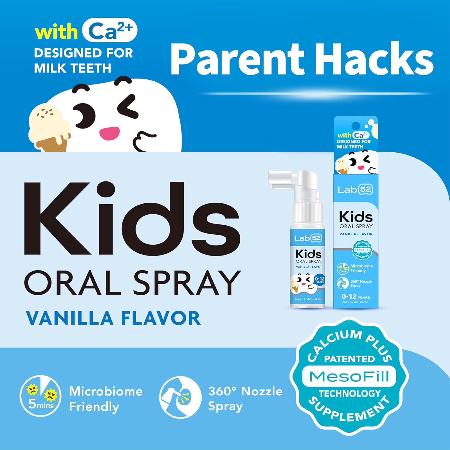 LAB52 Kids Oral Spray, Toddler Toothpaste Helper for Daily Oral Care and Fresh Breath, Children