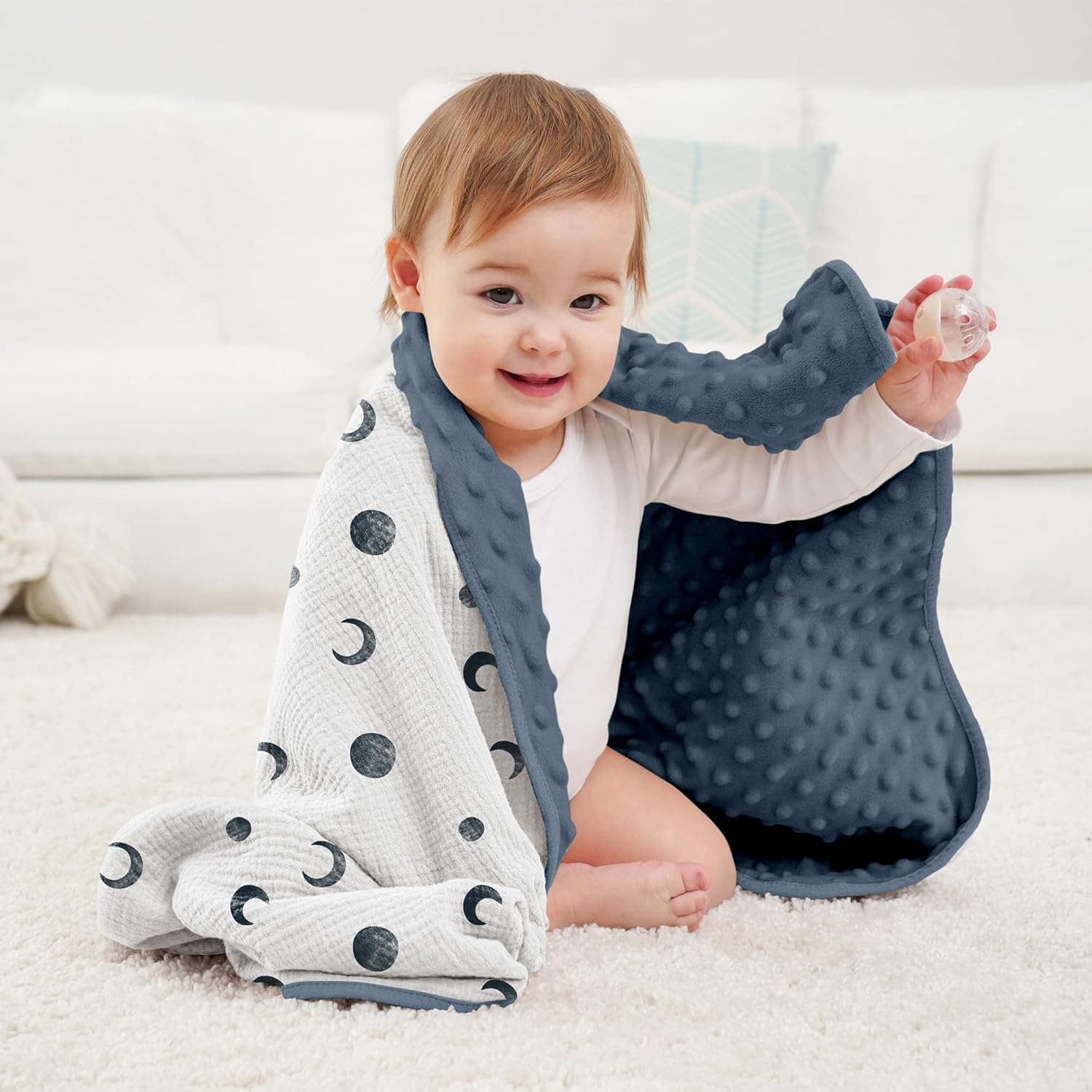 Susurration Baby Blanket for Unisex Boys Girls, Soft Nursery Minky Blanket with Muslin Cotton Front