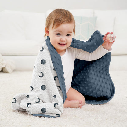 Susurration Baby Blanket for Unisex Boys Girls, Soft Nursery Minky Blanket with Muslin Cotton Front