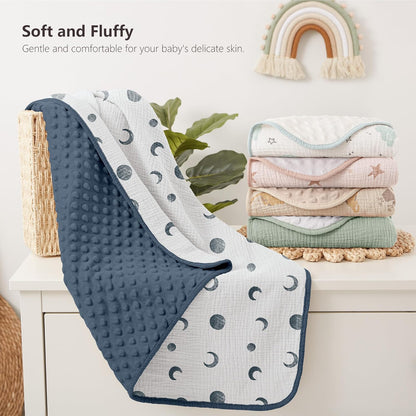 Susurration Baby Blanket for Unisex Boys Girls, Soft Nursery Minky Blanket with Muslin Cotton Front