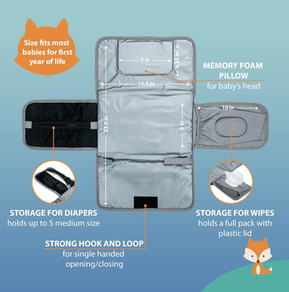 Portable Changing Pad - Waterproof Travel Baby Diaper Changing Pad, Mat Foldable, Wipes Pocket, Gifts