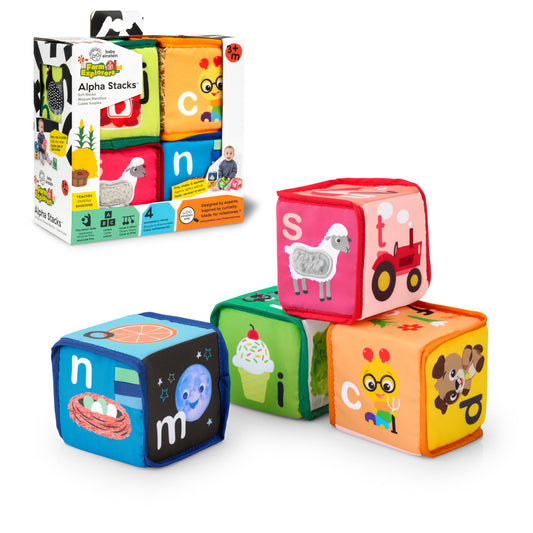 Baby Einstein Alpha Stacks Baby Learning Blocks, Soft, Multisensory Stacking Toys with Letters A-Z