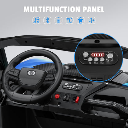 24V 2 Seater Ride on Car Truck, 4x200W, EVA Tires, 4WD/2WD, Remote Control, Rainbow Lights, Shock Absorbers, Bluetooth, Ride On UTV Toy for Kids Ages 3-8, Blue