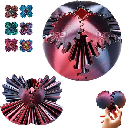 3D Printed Gear Ball Spin Ball Cube Fidget Toy, 2024 3D Printed Gear Sphere Cube Puzzle Birthday Gift, Stress and Anxiety Relaxing Fidget Toy, GearSphere Desk Toy (Black-red)