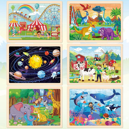 LACCHOUFEE 6 Pack Wooden Vehicle Puzzles for Kids Age 3 4 5 Year Old, 60 Pcs Montessori Toddler Animals Jigsaw Puzzles for Girl boy Activities Preschool Learning Birthday Gift Travel Autistic Toy
