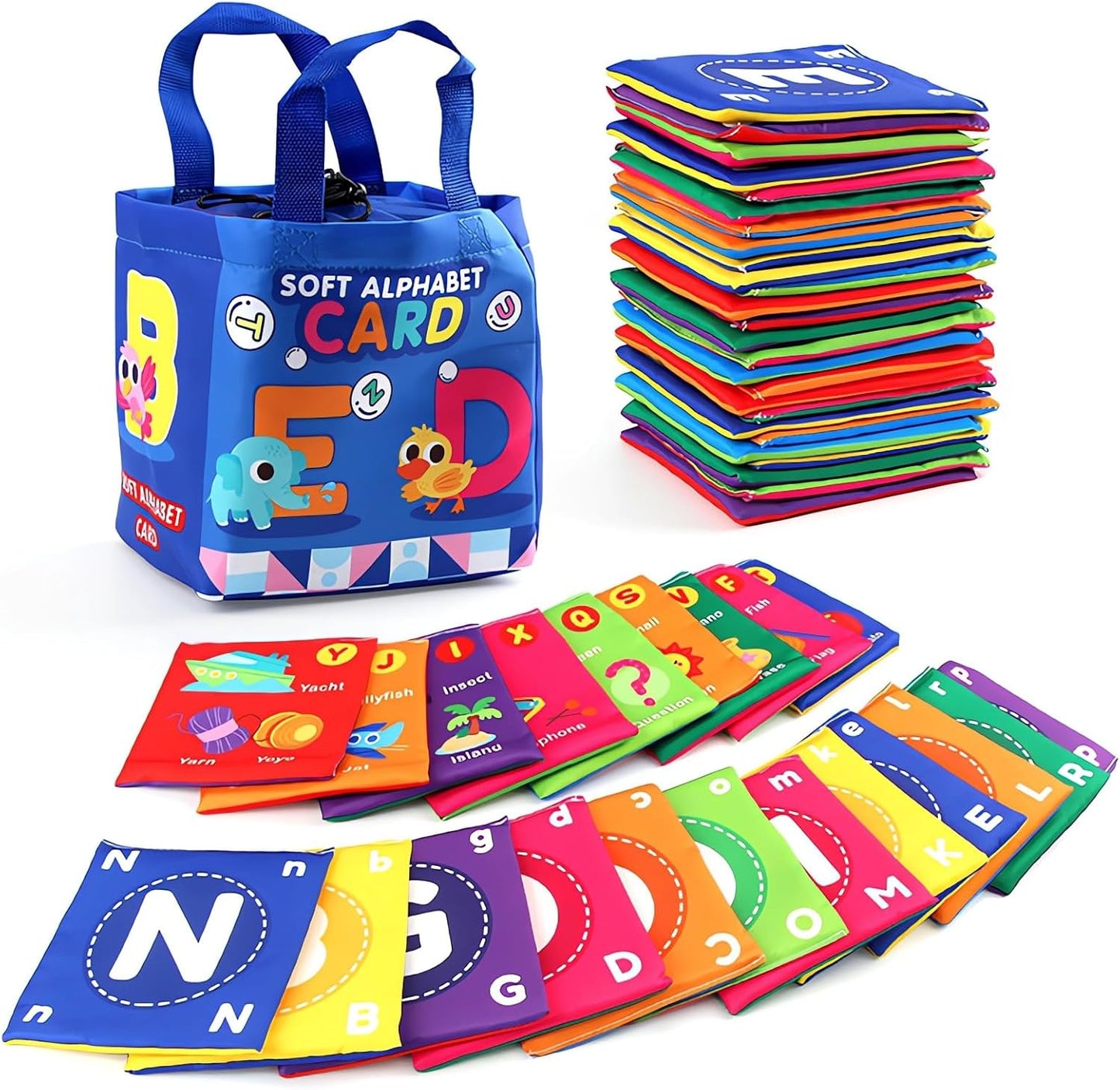 Early Childhood Enlightenment 26 Pieces Toddler Soft Alphabet ABC Letter Number Flash Cards Baby Cloth Bath Book Infant Crinkle First Toys Sensory Learning Flashcards (Letter)