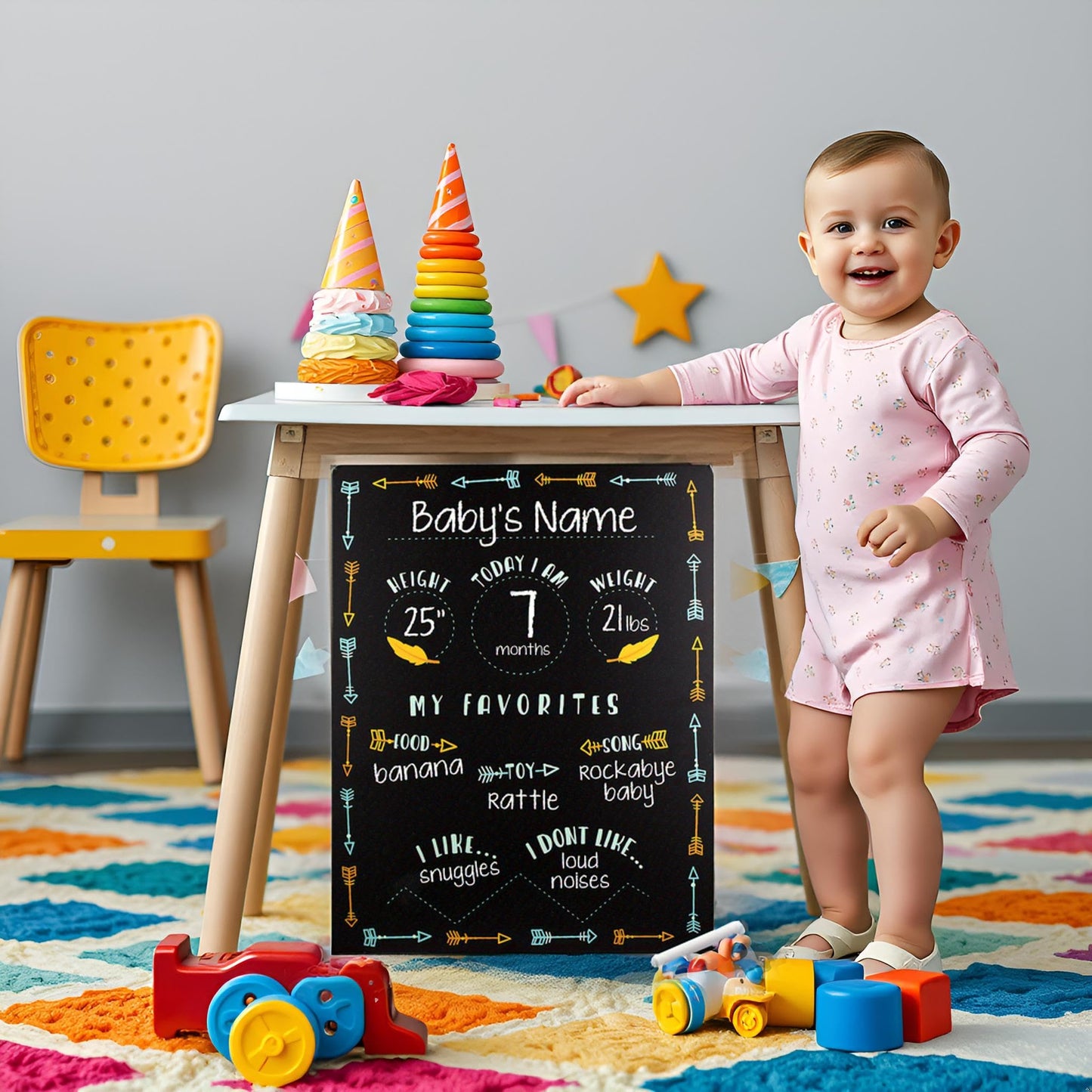 Tiny Idea’s Arrows Baby Milestone Chalkboard, Gender-Neutral Baby Photo Prop, Baby Décor Accessory