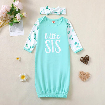 AMAWMW Newborn Baby Girl Little Sister Sleeper Gown Stripe Long Sleeve Nightgown Pajamas Gifts Stuff Essential Outfit