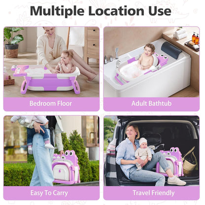 TPN Collapsible Baby Bathtub, Baby Bath Tub with Soft Cushion & Real-Time Thermometer, Baby Bathtub