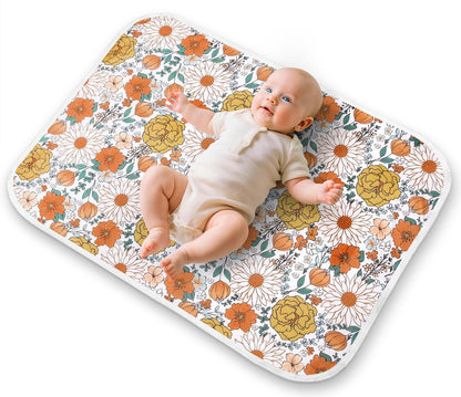 Diaper Changing Pads for Baby, Flower Change Mat, 3Layers Waterproof Change Pad Foldable Absorbent Mats for Women, Reusable Incontinence Underpads for Patient 24''x30'' (Daisy Flower)