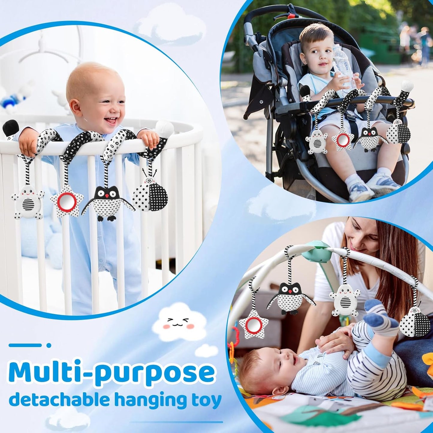 High Contrast Baby Toys - Black & White Hanging Toys for Car Seat, Stroller & Crib | Newborn Essentials 0-6 Months | Perfect