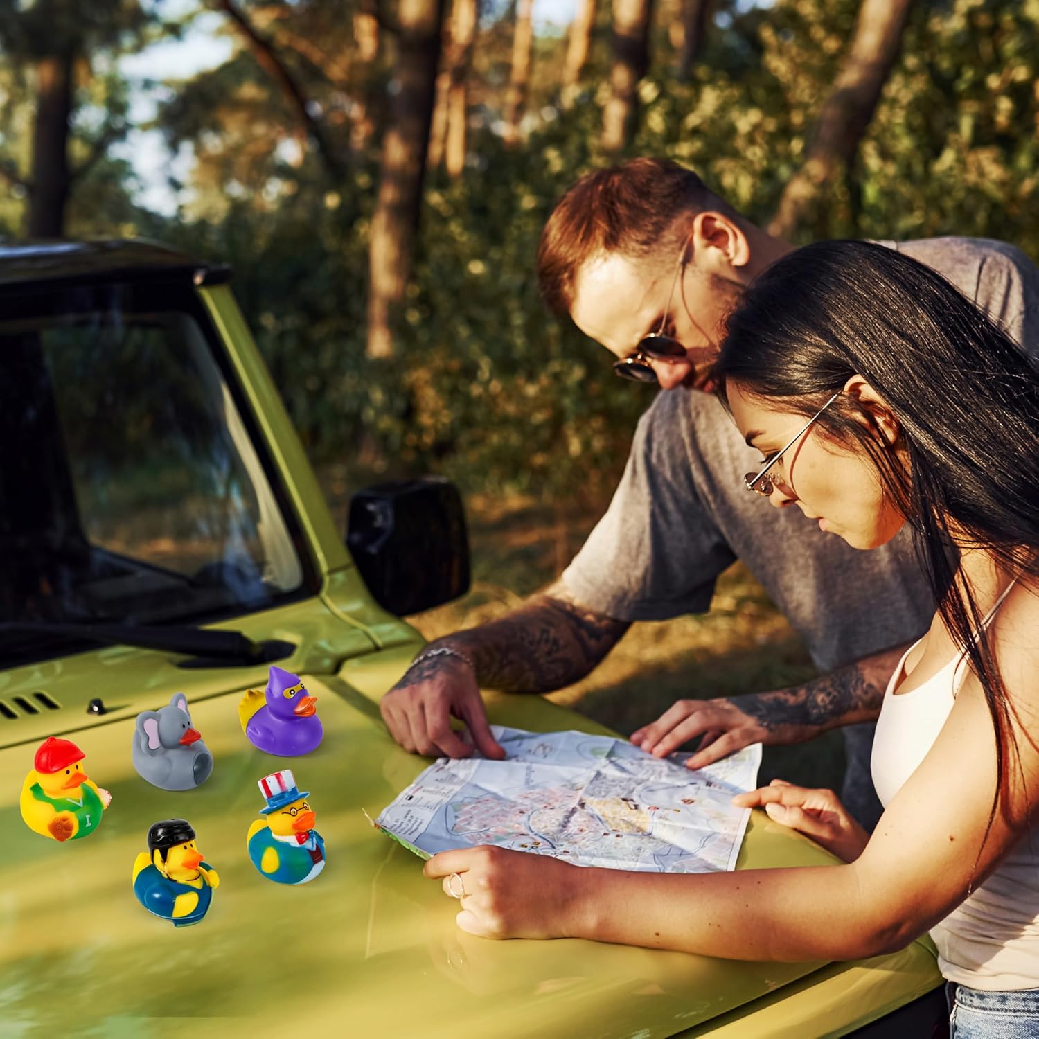 JOYIN 120 Pcs Rubber Ducks, Random Assortment Ducks Bulk with Mesh Carry Bag, Mini Rubber Duckies