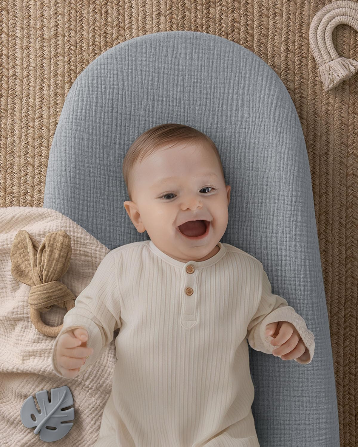 Blissful Diary Muslin Baby Changing Pad with Waterproof Lining Foam, Diaper Changing Table Pad with Cover for Dressers (Gray, Avocado)