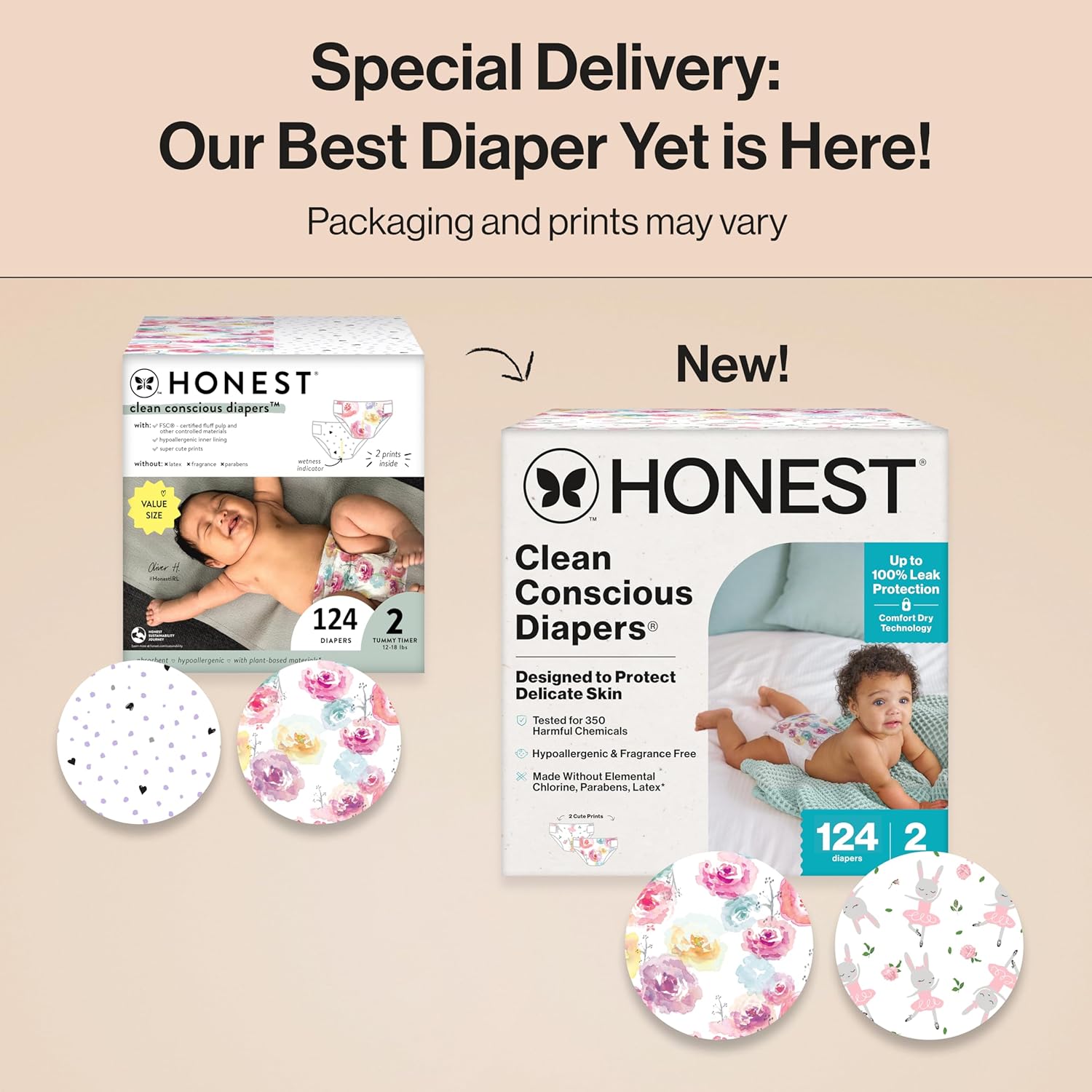 The Honest Company Clean Conscious Diapers for Delicate Skin | Up to 100% Leakproof |