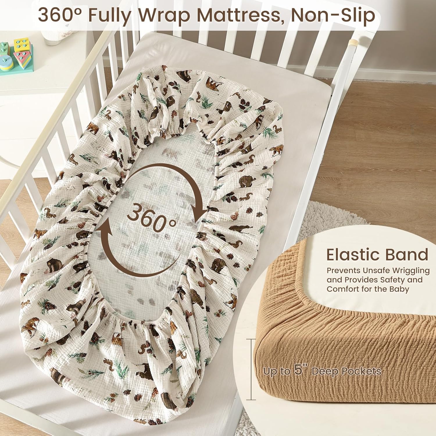 david's kids Muslin Mini Crib Sheets, 2 Pack Cotton Pack N Play Sheets for Boys Girls Neutral, Soft