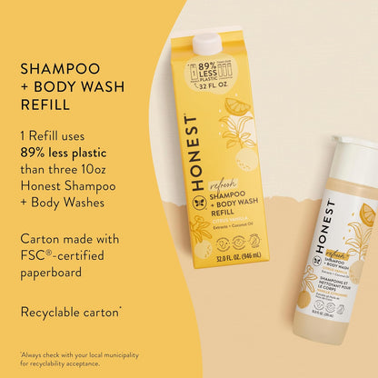 The Honest Company 2-in-1 Cleansing Shampoo + Body Wash Refill Carton | Gentle for Baby | Naturally