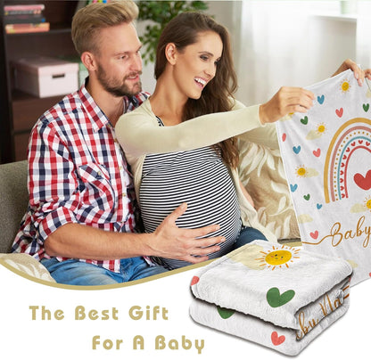 Personalized Baby Name Blanket for Girl Gifts for Baby Shower Christmas Birthday Custom Blanket with Boho Style Rainbow Customized Gifts for Newborn New Baby