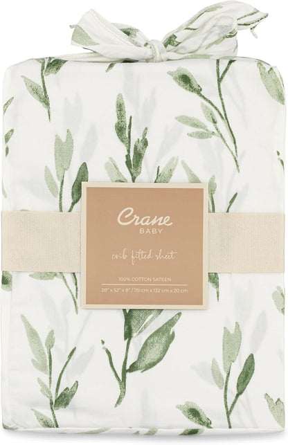 Crane Baby 100% Cotton Sateen Crib Sheet, Fitted for Cribs and Toddler Beds, Baby Crib Sheets, Baby
