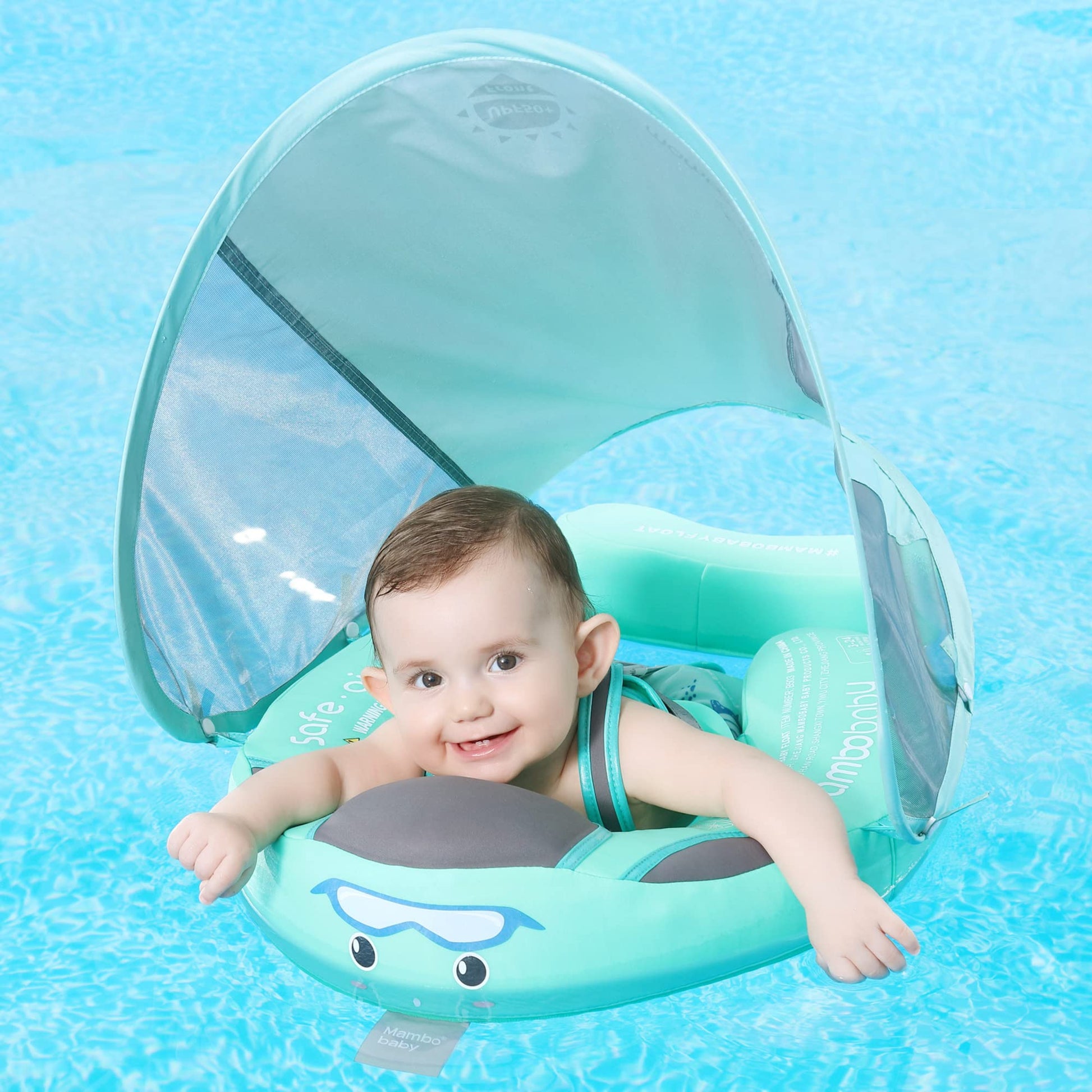 Mambobaby Float with Canopy – Baby Swim Float with Tail, New Upgraded Non-Inflatable Solid Baby