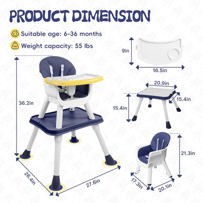 4 in 1 Baby High Chair, Toddler Chair with Removable Tray, Convertible High Chairs for Babies and