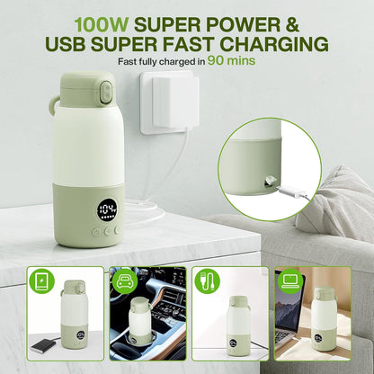 Portable Bottle Warmer for Travel, 2-Min Fast Heating Baby Bottle Warmer,12.8oz Formula Container