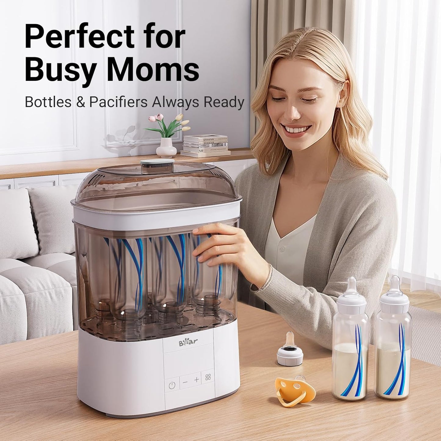 Bear Bottle Sterilizer and Dryer, 2 Layers Large Electric Steam Baby Bottle Sterilizer, Fast Bottle