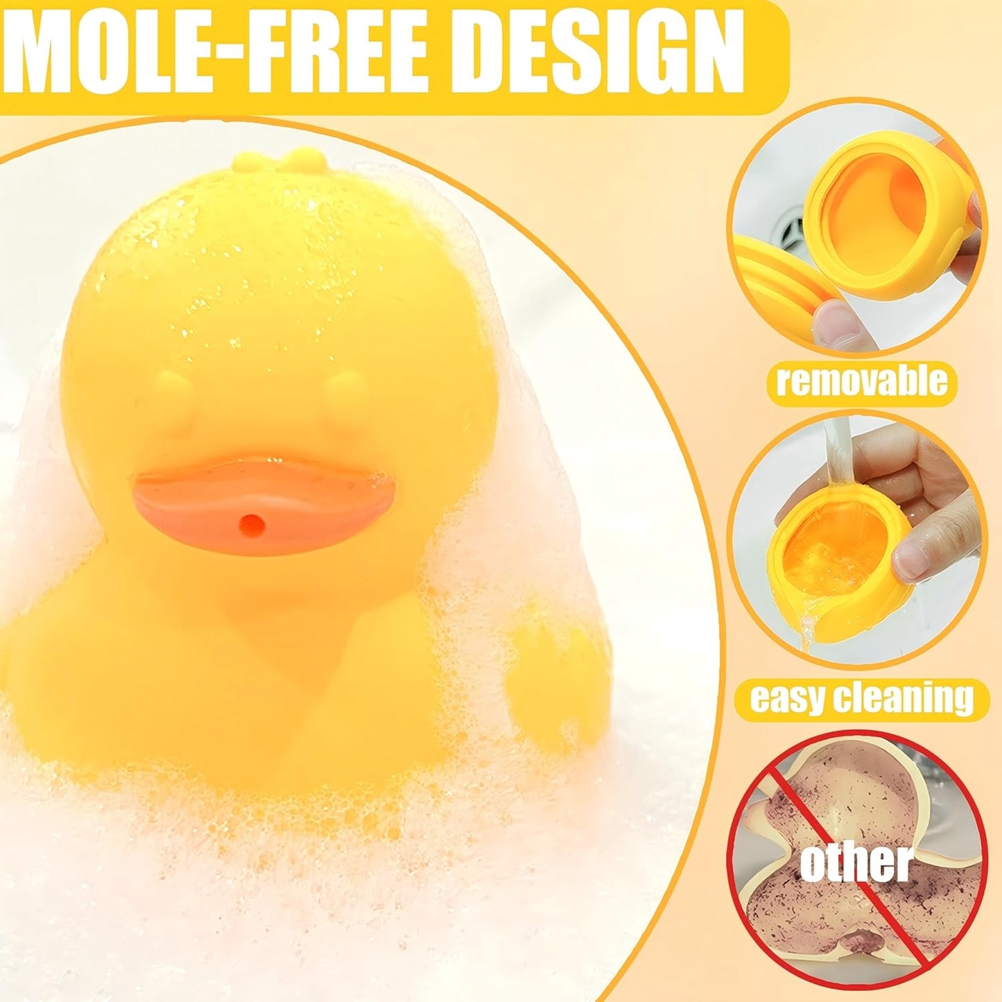 6Pcs Mold-Free Bath Toy Silicone Duck Set for Toddlers 1-3 Years and Babies 6-12 Months, Dishwasher