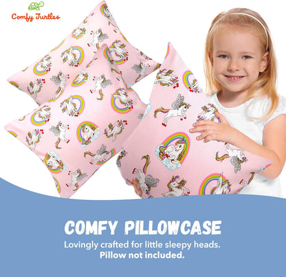 Toddler Pillowcase 13 x 18 Cotton Unicorn Pillows for Girls, Small Pillow Cases for Travel Pillows, Toddler Pillowcase Character - Pink Cute Unicorns