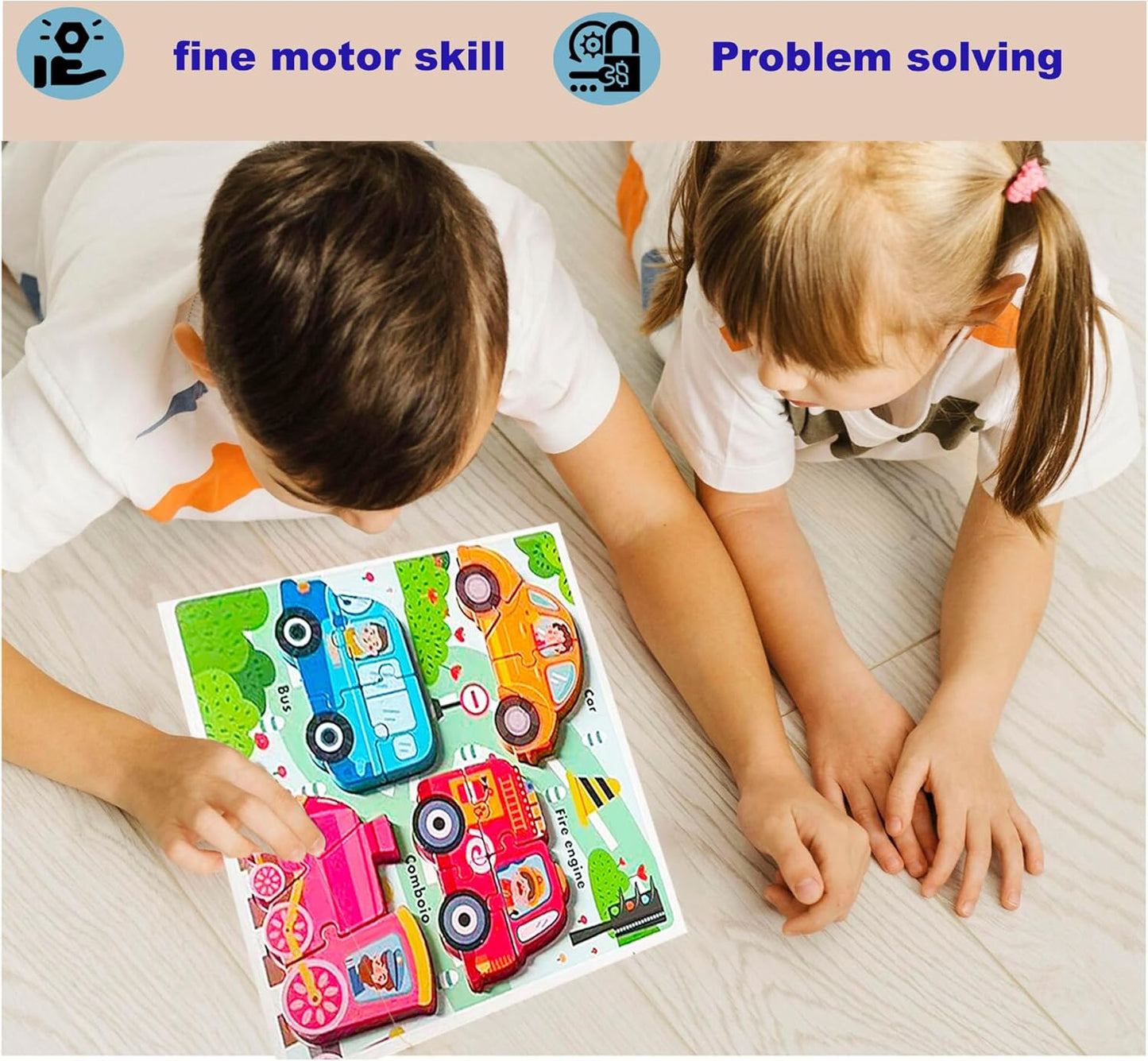 Wooden Puzzles for Toddlers 2-4 ，Vehicle & Dinosaur Toddler Puzzles Age 2-3，Toddler Toys for 2 3 Years Old Girls Boys，Montessori Learning Gifts for 2-3