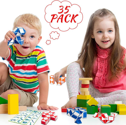 35 Pack 24 Blocks Fidget Snake Cube Mini Twist Puzzle Snake Cube Valentine's day Toys Mini Magic Snake Speed Cubes Filler for Toy for Kids Party Bags Suitable for Children's Classroom Rewards