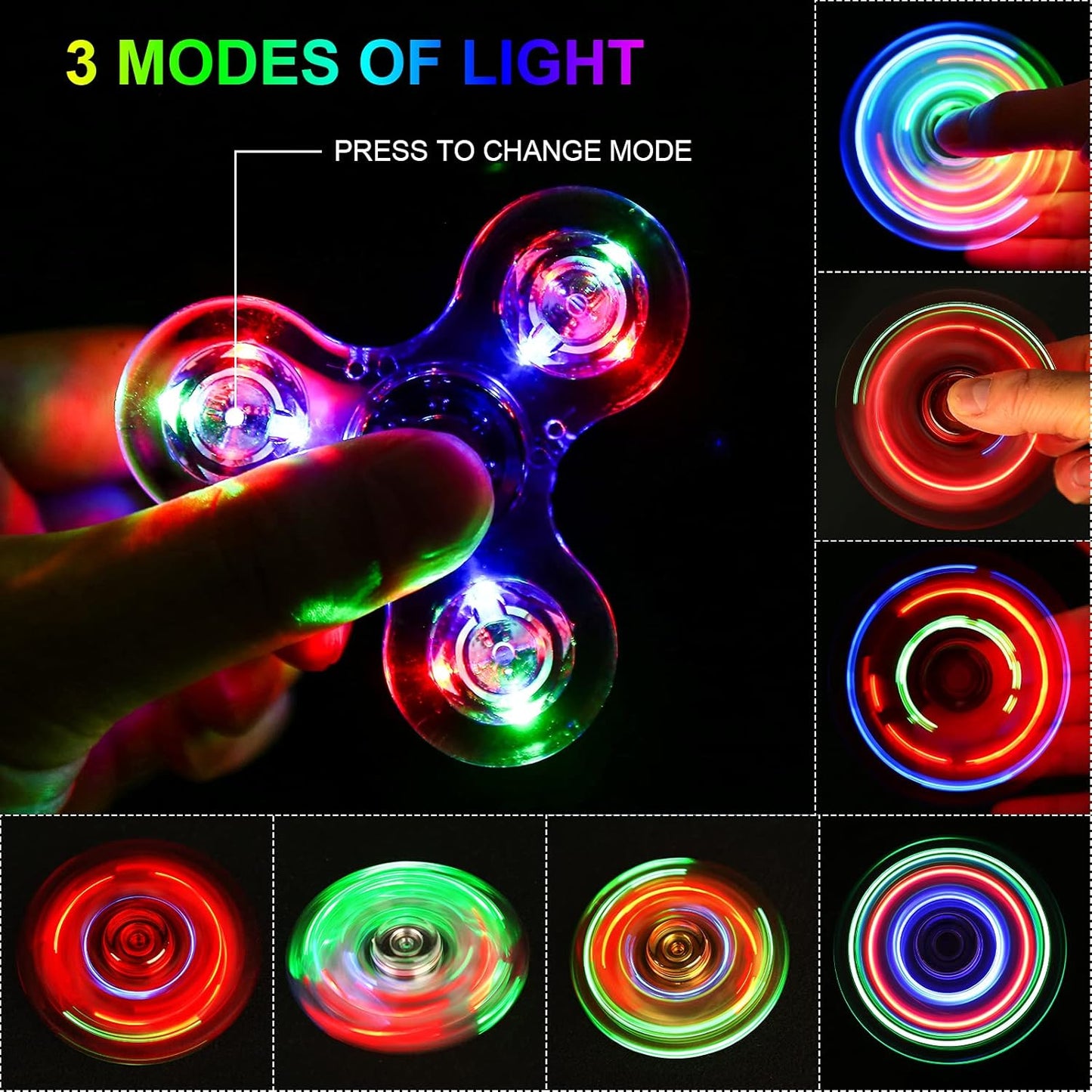 SCIONE LED Fidget Spinners, Light Up Sensory Fidget Toys for Kids, Glow in The Dark Toys for Kids 4-8-12, ADHD Anxiety Stress Relief Toys for Adults, Halloween Classroom Prizes Return Gifts for Kids