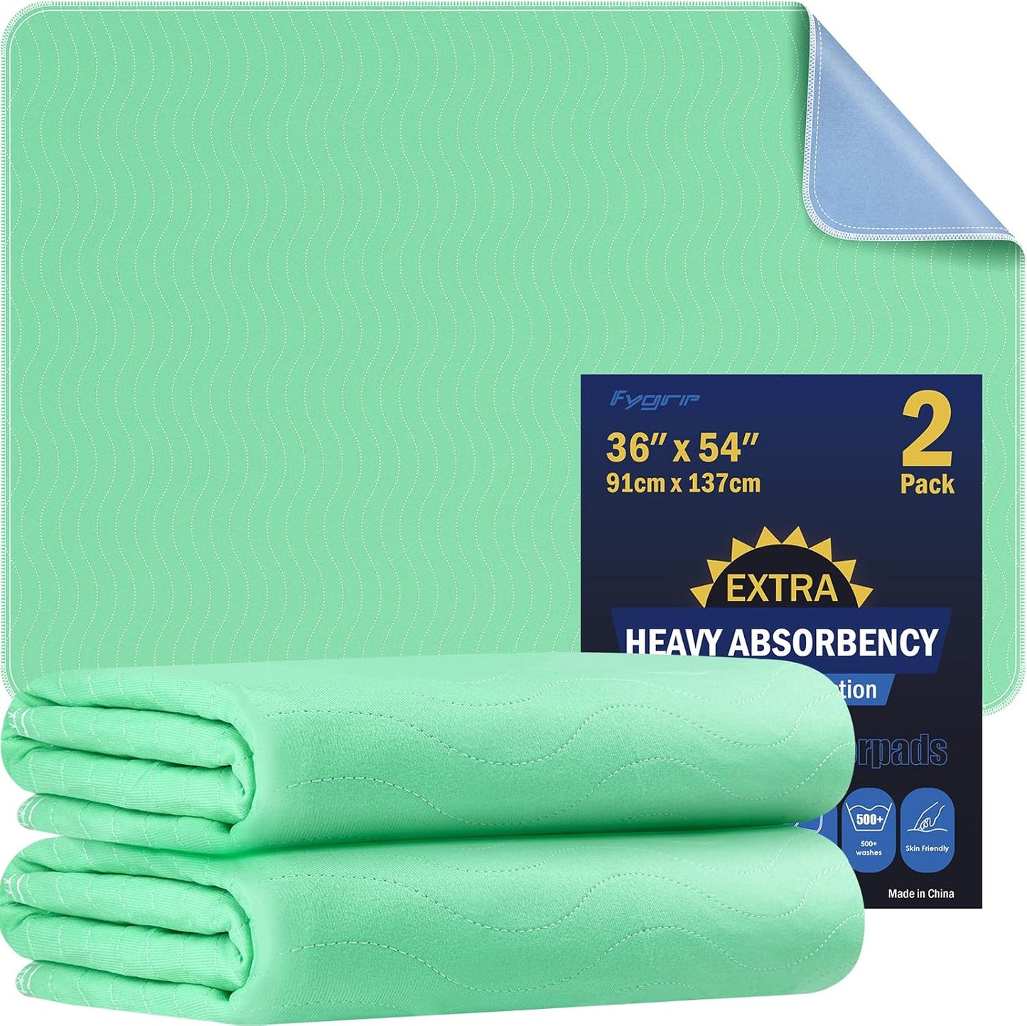 2 Pack 36” x 54” Extra Heavy Absorbency Washable Underpads, Waterproof Nursing Pads Incontinence