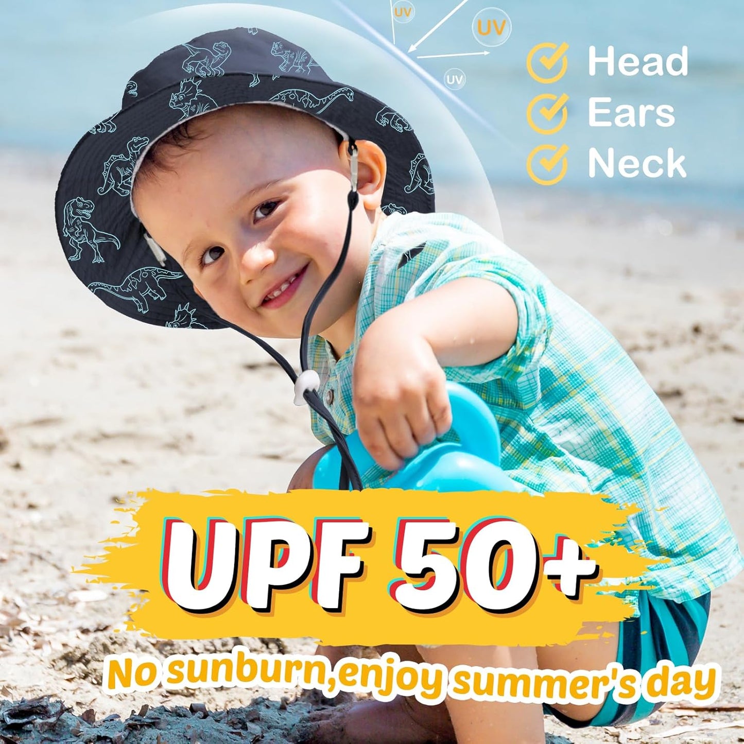 Baby Sun Hat Kids Summer UPF 50+ Toddler Bucket Hat Wide Brim Adjustable Beach Hats for Boys Girls Age 0-6 Years