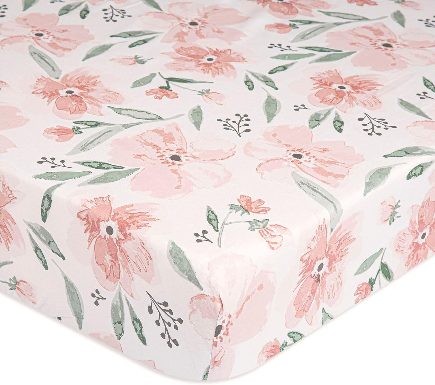 Crane Baby Floral Crib Sheets, 100% Cotton, Breathable Baby Bedding for Standard Mattress, Pink