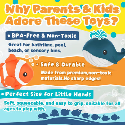 8 PCS Ocean Animal Bath Toys Mold Free Infant Bath Tub Toys for 12 Months - No Hole Bathtub Toys