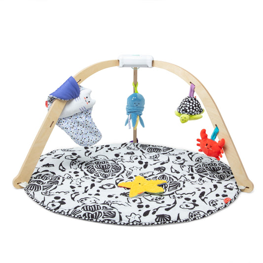 Melissa & Doug Ocean Wooden Baby Play Gym, Easy-Fold Baby Activity Center, 5 Washable Sensory Toys