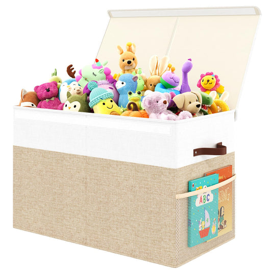 Large Toy Storage Box with Lid, Toy Chest with Divider, Foldable Organizer